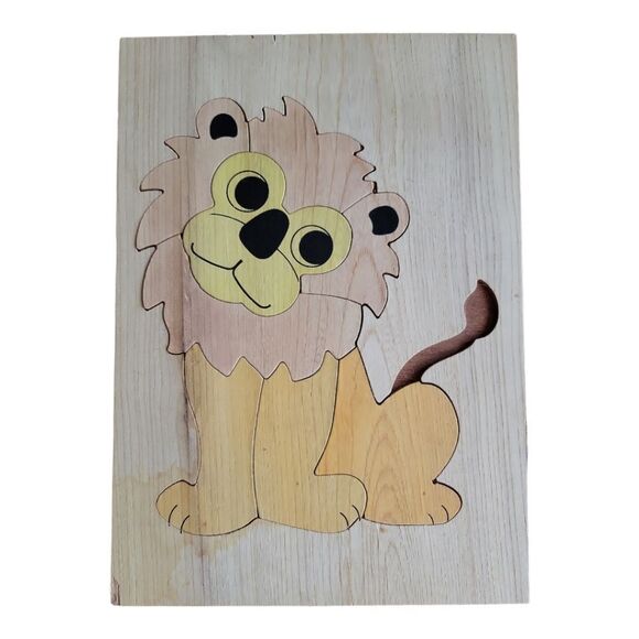 2 Vintage Childrens Wood Frame Tray Puzzles Dog And Lion - Picture 4 of 6